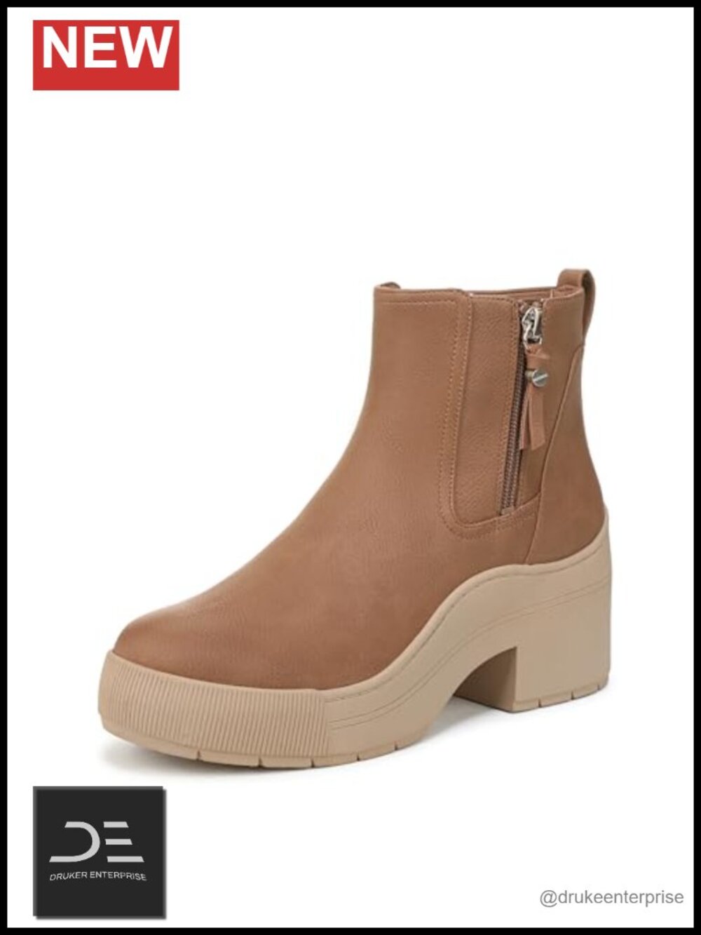 Faux Leather Ankle Boots with Side Zip and Platform Sole